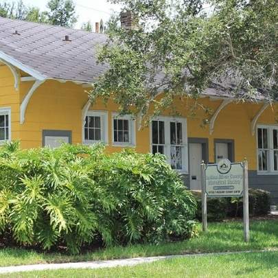 Yellow railroad station building